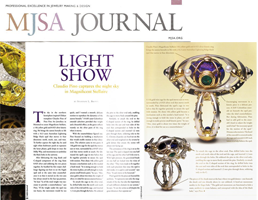 MJSA Journal "Light Show. Claudio Pino captures the night sky in Magnificent Stellaire" By Shannon L. Brown MJSA Journal - Professional Excellence in Jewelry Making & Design, July 2012, USA pp. 40-41